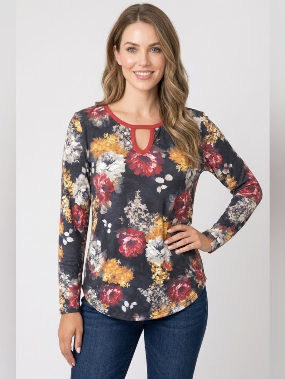 NWOT Medium Floral Keyhole Long-Sleeve Top in Multi Floral